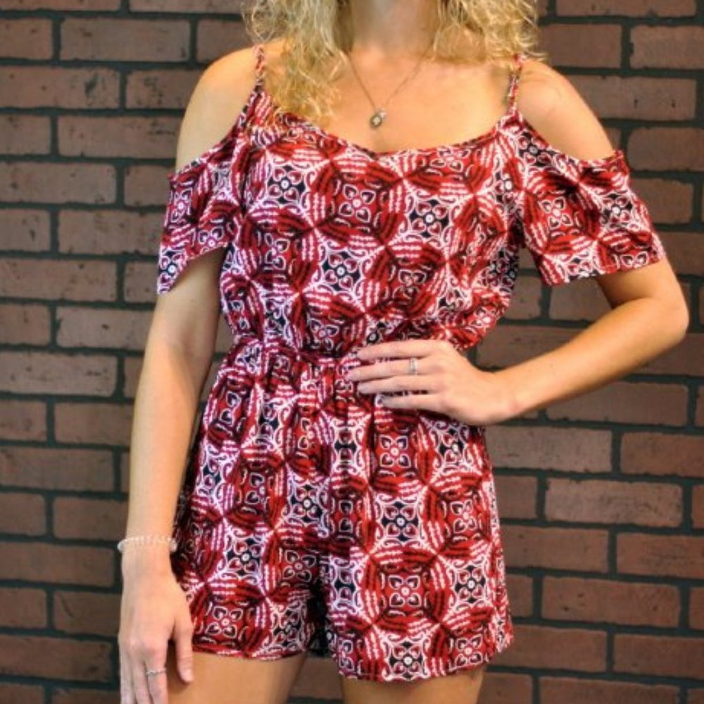 Tatum Cold Shoulder Romper - Red/Black